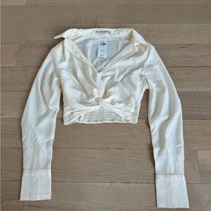 Abercrombie & Fitch Cream Twist-Front Long Sleeve Crop Top